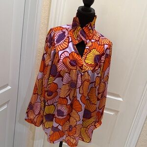 Adrienne Morgan Orange and Purple Floral Blouse